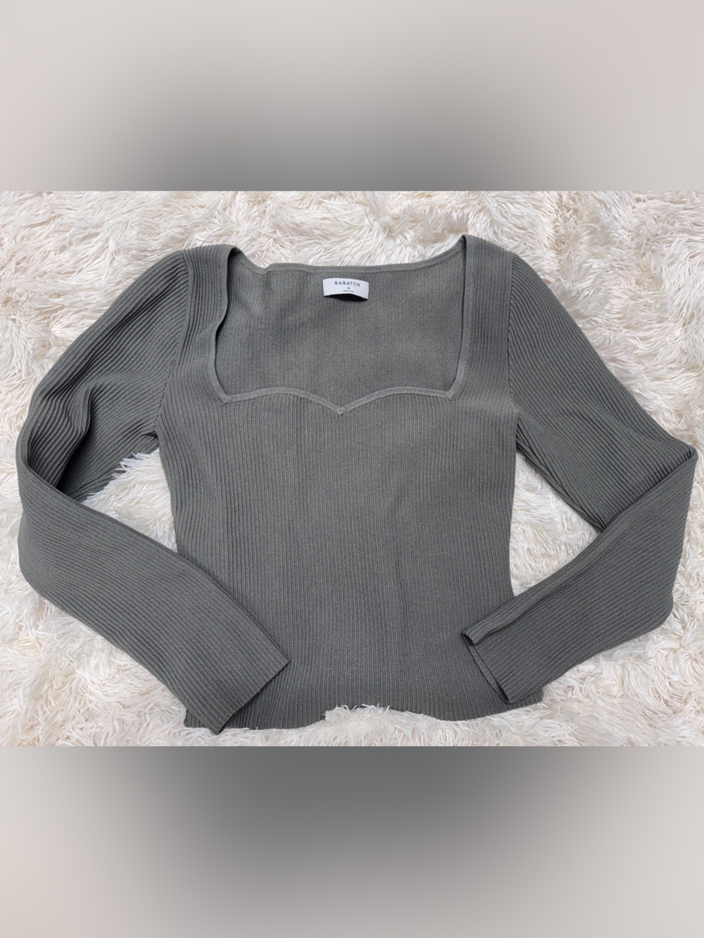 Aritzia Babaton Ribbed Sculpt Knit Sweetheart Neck Blouse - Women’s Medium, Grey